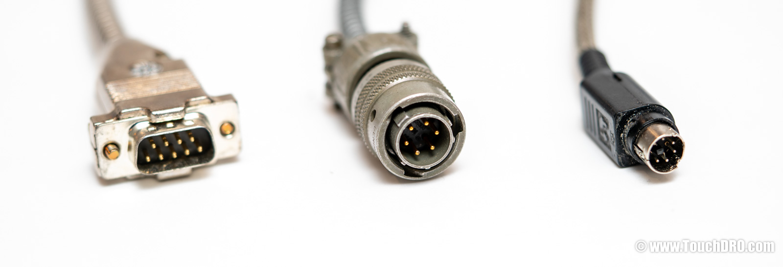 The three Acu-Rite scale connector types used across 50+ years of DRO production