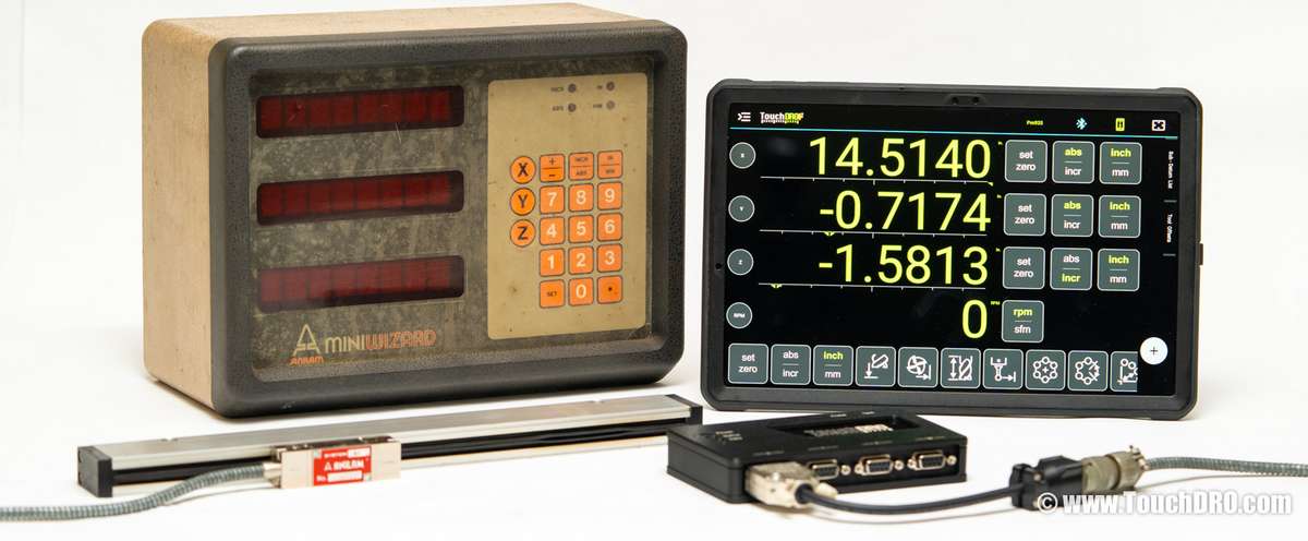 Replace your Anilam MiniWizard DRO with TouchDRO — keep your existing Anilam scales, add a TouchDRO adapter and tablet