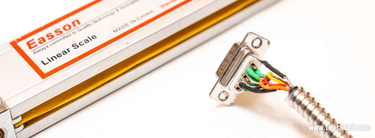 Easson differential DRO scale DB-9 connector opened up, showing the Ditron-compatible pinout with no reference track