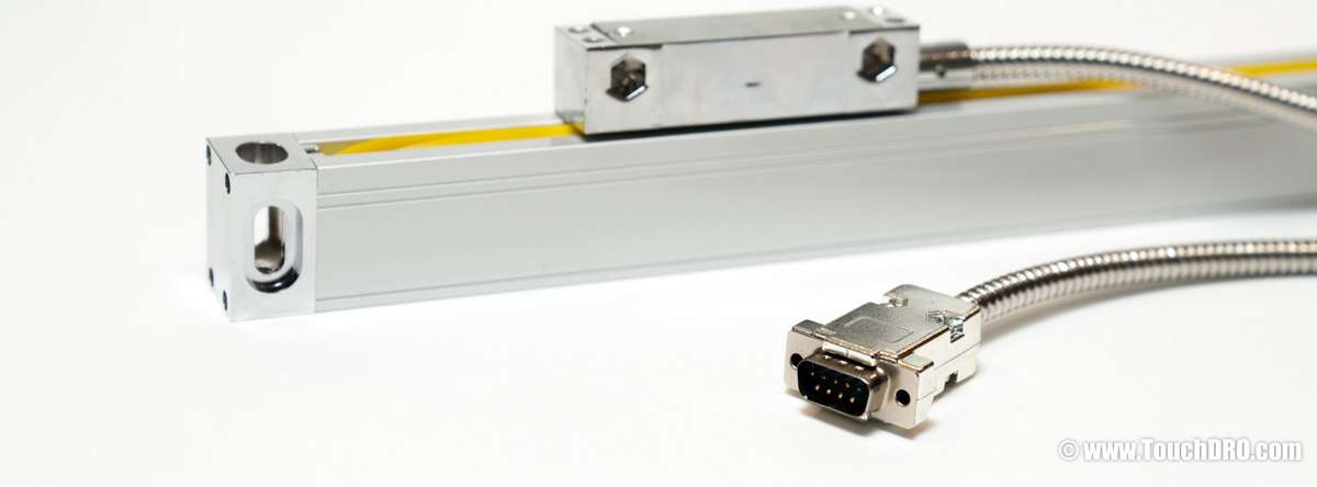 Generic unbranded Chinese glass DRO scale with extruded aluminum housing and DB-9 connector