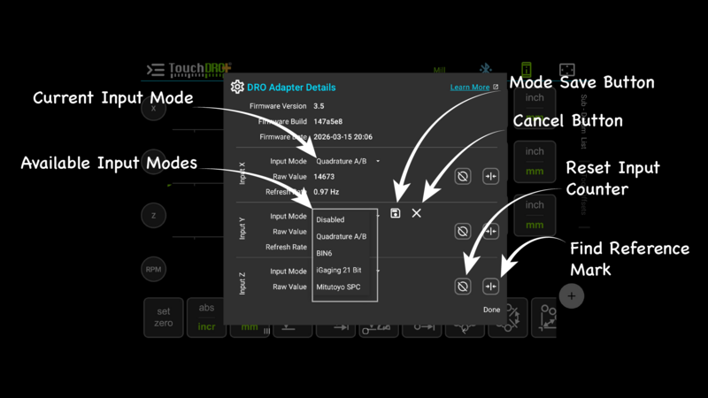 Fig. 3: Input mode dropdown and the per-input action buttons Fig. 3: Input mode dropdown and the per-input action buttons