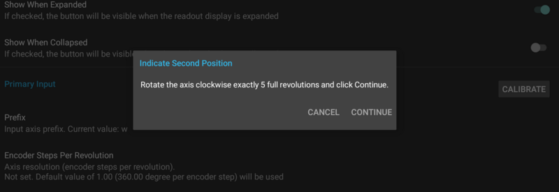 Indicate Second Position dialog Second Angular DRO axis calibration dialog