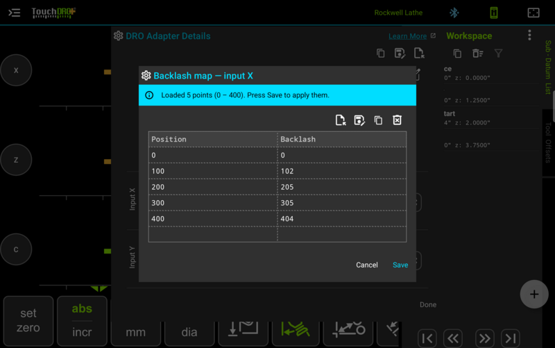 Fig. 7: The "Backlash map" editor, with a map loaded from a file