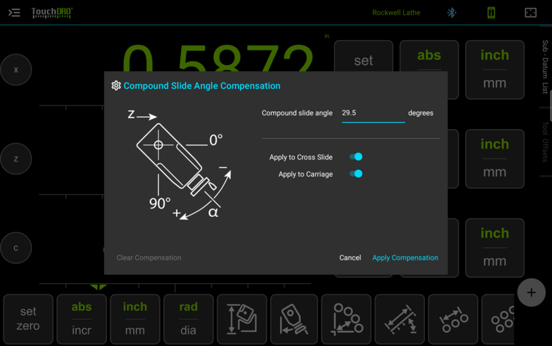 Fig. 3: The "Compound Slide Angle Compensation" dialog