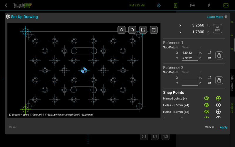 Fig. 4: A corner selected in the preview, with its machine coordinate synchronized into the Reference 1 fields