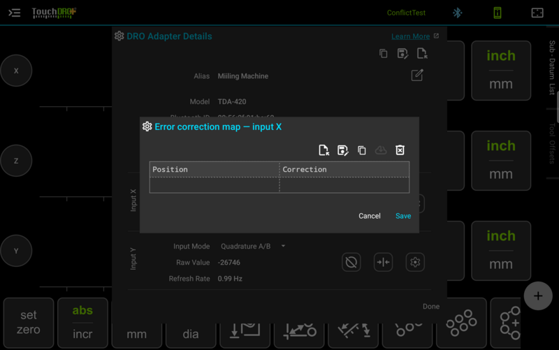 Fig. 4: The "Error correction map" editor, before any points are entered