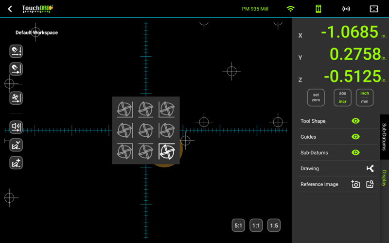Fig. 5: The tool position widget, opened by tapping the cutter in Graphical View Fig. 5: The tool position widget, opened by tapping the cutter in Graphical View