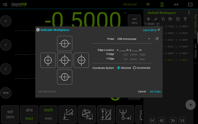 Fig. 5: The dialog with a camera profile selected. Crosshairs take the place of the edge buttons, and the internal/external and Z rows are gone Fig. 5: The dialog with a camera profile selected. Crosshairs take the place of the edge buttons, and the internal/external and Z rows are gone