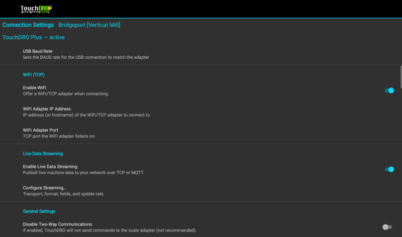 Fig. 1: The "Live Data Streaming" section of the "Connection Settings" screen The Connection Settings screen scrolled to the Live Data Streaming section, with the Enable Live Data Streaming switch on and the Configure Streaming row under it