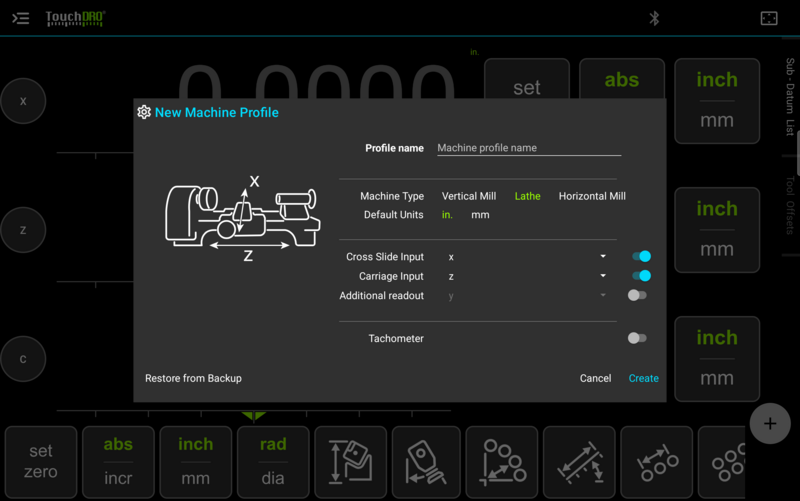 Fig. 3: The same dialog with "Lathe" selected, and the drawing redrawn to match
