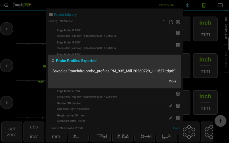 Fig. 6: The export confirmation, naming the file that was written