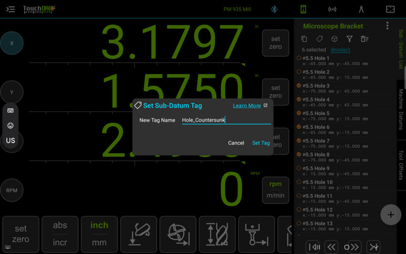 Fig. 4: The Set Sub-Datum Tag dialog, with a new tag typed in