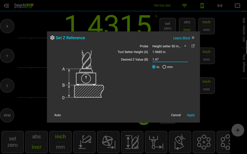 Fig. 1: The "Set Z Reference" dialog with a tool height setter selected Fig. 1: The "Set Z Reference" dialog with a tool height setter selected