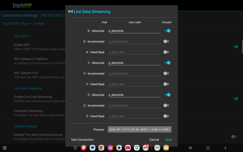 Fig. 3: MQTT client settings for publishing readout data to a broker