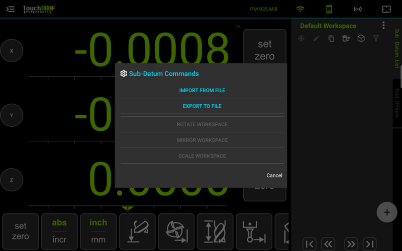 Fig. 2: The Sub-Datum List commands menu, where Import from File opens Android's file picker Fig. 2: The Sub-Datum List commands menu, where Import from File opens Android's file picker