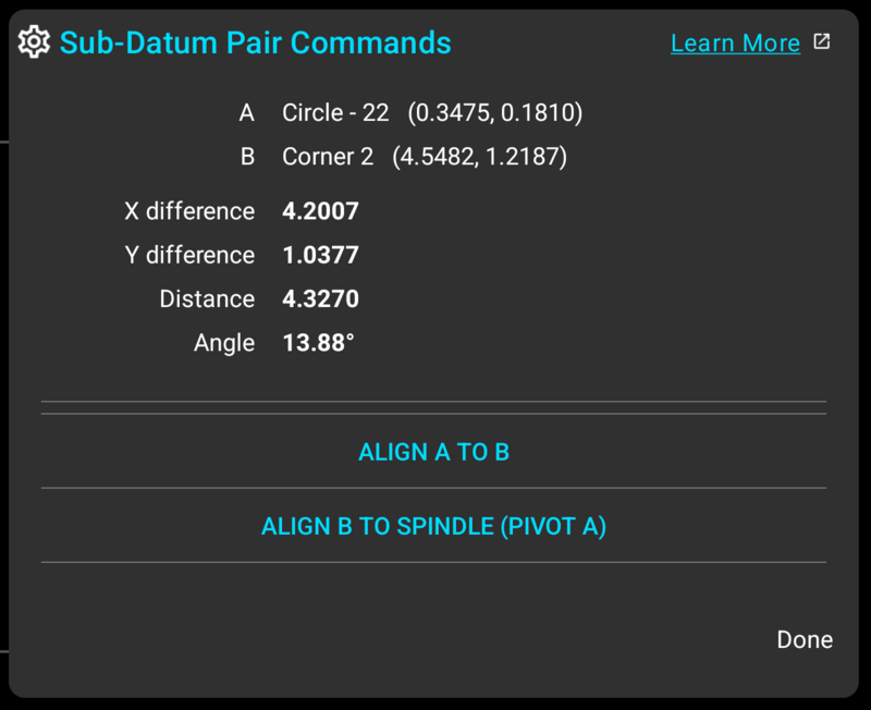 Fig. 2: Sub-Datum Pair Commands dialog, with the pair readouts above the commands