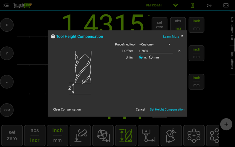 Fig. 1: The "Tool Height Compensation" dialog with an offset entered Fig. 1: The "Tool Height Compensation" dialog with an offset entered