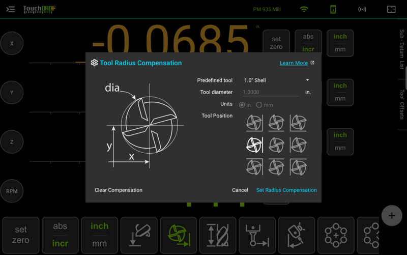 Fig. 6: The "Clear Compensation" button, present while an offset is active Fig. 6: The "Clear Compensation" button, present while an offset is active